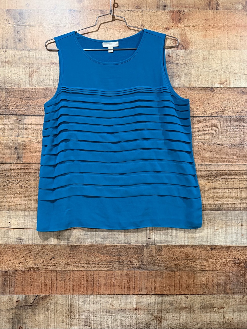 Pleated Front Sleeveless Tank Top - Cobalt Blue by Dana Buchman Size XL